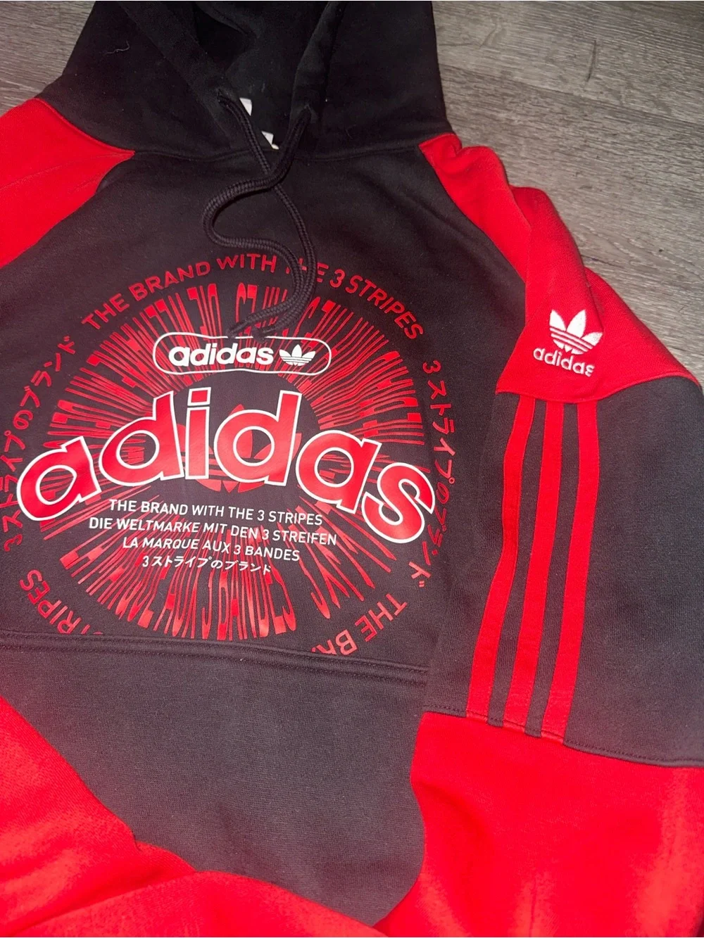 adidas Black and Red Logo Pullover Hoodie